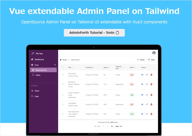Vue3コンポーネントで拡張可能なTailwindベースのオープンソースの管理パネルフレームワーク・「AdminForth」