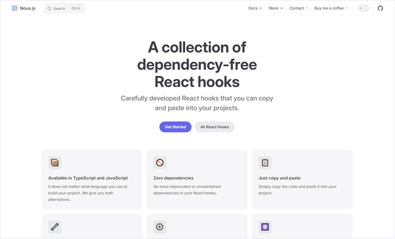 汎用的な非依存のReactフックを30以上まとめたコレクション・「Nova.js」