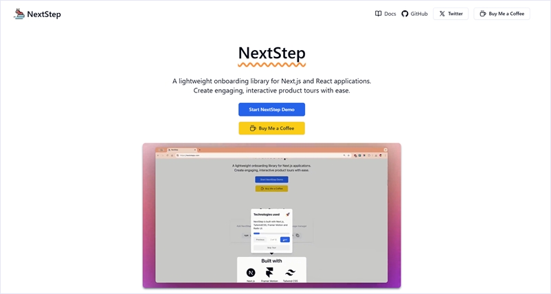 Next.js及びReactアプリでインタラクティブなプロダクトツアーを作成するためのオープンソースのオンボーディングライブラリ・「NextStep」