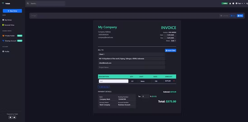 オールインワンビジネス管理プラットフォーム・TridahDrive
