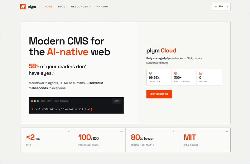 パフォーマンスを重視したAIネイティブで高速なオープンソースのCMS・「plym」