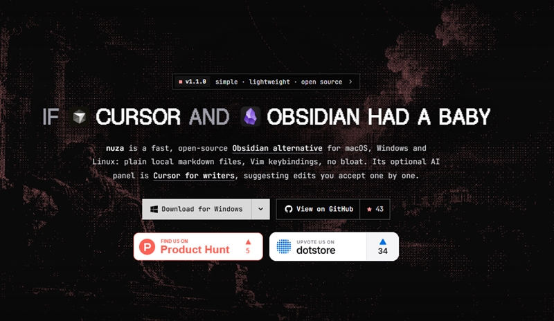 Obsidian代替として開発されたオープンソースの軽量高速Markdownノートアプリ・「nuza」